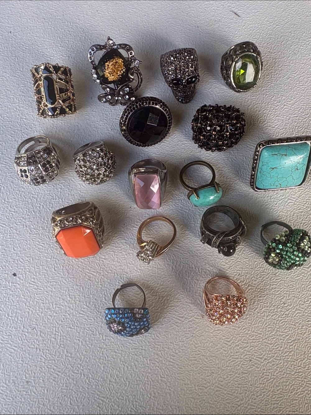 Mixed Color Women's Fashion Ring Set - Turquoise, Coral, Black, Pink, Green